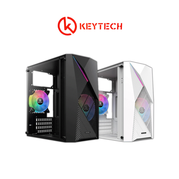 Keytech Darthvader Black / Stormtrooper White w/ 2 RGB Fans Flow Tempered MATX Desktop PC Case