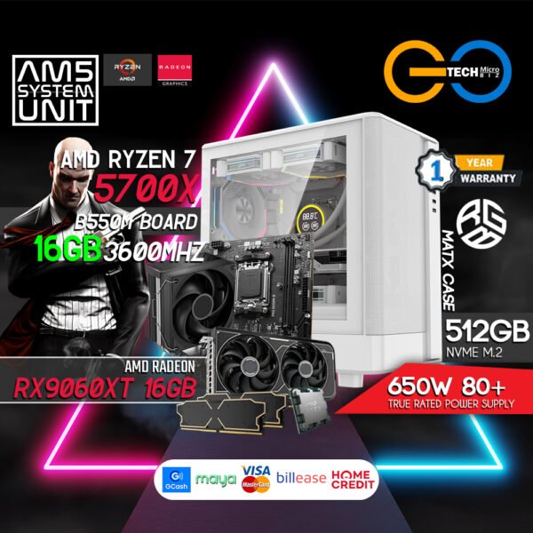 AMD Ryzen 7 5700X+ Radeon RX 9060XT 16Gb Desktop PC Build Bundle Set