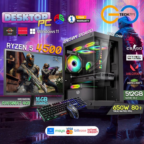AMD Ryzen 5 4500+ RX 6500XT 4GB | 16GB Ram Desktop PC Build Bundle Set