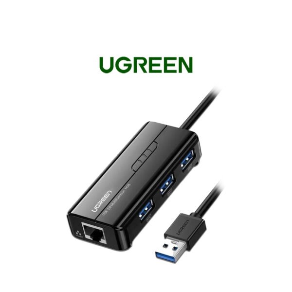 UGREEN 20265 USB 3.0 to LAN RJ45 Ethernet Cat 5/6 Adapter 4 in 1 Multiport Hub w/ Gigabit Ethernet