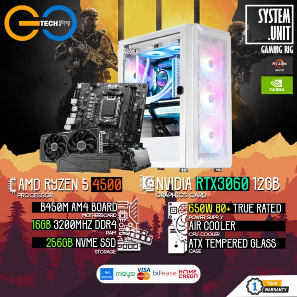 AMD Ryzen 5 4500 + RTX 3060 12GB | 16GB RAM AM4 Desktop PC Build Bundle Set