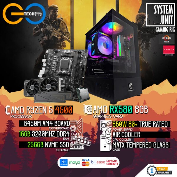 AMD Ryzen 5 4500 + RX 580 8GB | 16GB RAM AM4 Desktop PC Build Bundle Set