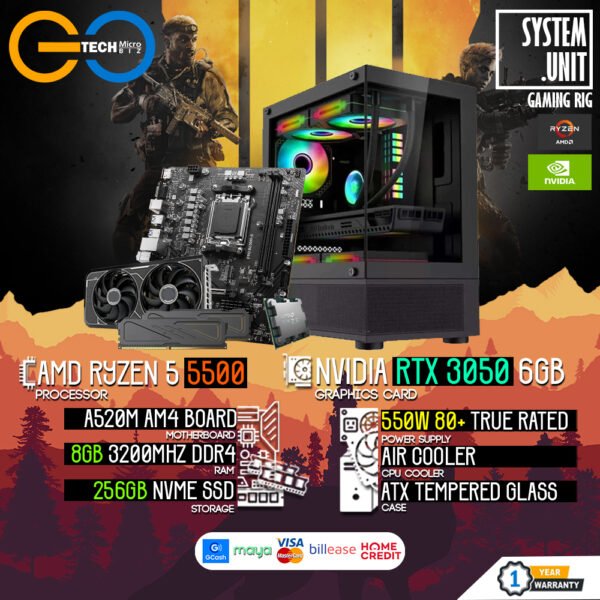 AMD Ryzen 5 5500 + RTX 3050 6GB | 8GB RAM AM4 Desktop PC Build Bundle Set