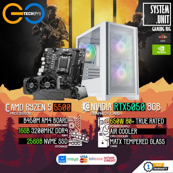 AMD Ryzen 5 5500 + RTX 5050 8GB | 16GB RAM AM4 Desktop PC Build Bundle Set