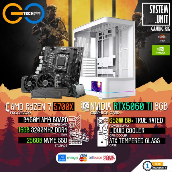 AMD Ryzen 5 5700X + RTX 5060Ti 8GB | 16GB RAM AM4 Desktop PC Build Bundle Set