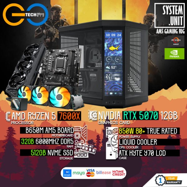AMD Ryzen 5 7600X + RTX 5070 12GB | 32GB RAM AM5 Desktop PC Build Bundle Set