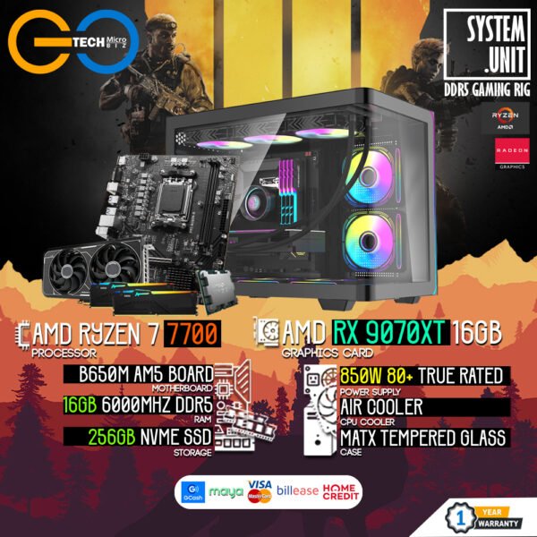 AMD Ryzen 7 7700 + RX 9700XT 16GB | 16GB RAM AM5 Desktop PC Build Bundle Set