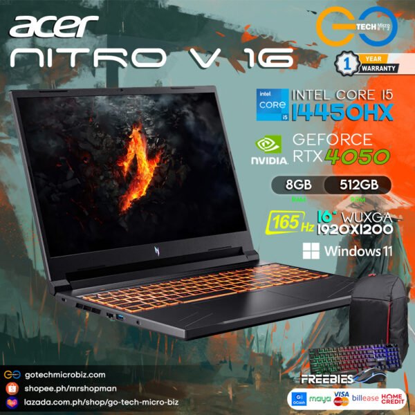 ACER ANV16-71-524U 16" WUXGA 165Hz | Intel Core i5-14450HX | RTX 4050 6GB | 8GB DDR5 | 512GB SSD | Windows 11 Home Gaming Laptop