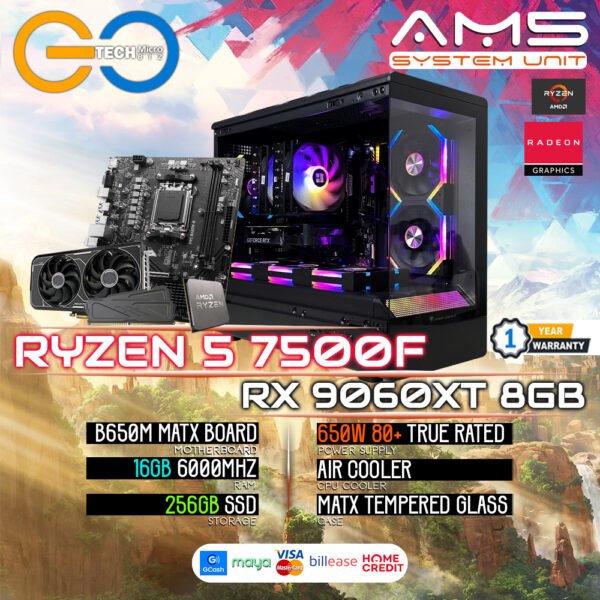 AMD Ryzen 5 7500F + RX 9060XT 8GB | 16Gb RAM | AM5 Desktop PC Build Bundle Set