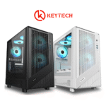 Keytech Terminator T5000 MATX Tempered Case PC Chassis (Black, White)