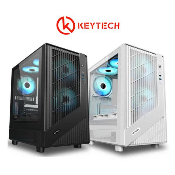 Keytech Terminator T5000 MATX Tempered Case PC Chassis (Black, White)