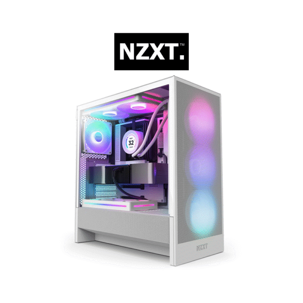 NZXT H5 Flow RGB 2024 Compact ATX Mid-Tower Airflow Case with RGB Fans (White)