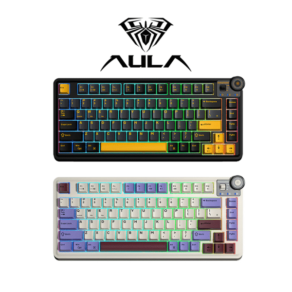 Aula AU75 3in 1 Hot-Swap RGB Gasket Mechanical Gaming Keyboard with Multi-Function Knob (Beige/Purple/Red, Black/Grey/Yellow)