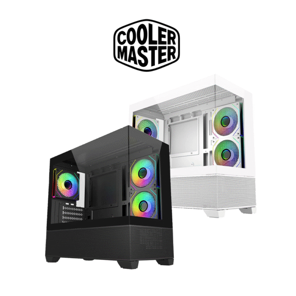 Cooler Master Elite 490 Tempered Glass with 3 ARGB Fans MATX PC Case (Black, White)