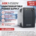 Hikvision DS-UPS600 600VA/360W UPS w/ Built in AVR Uninterruptible Power Supply - Image 2