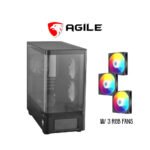 Agile DOME Curved Tempered Glass with 3 RGB Fans and Digital Display MATX PC Case (Black)