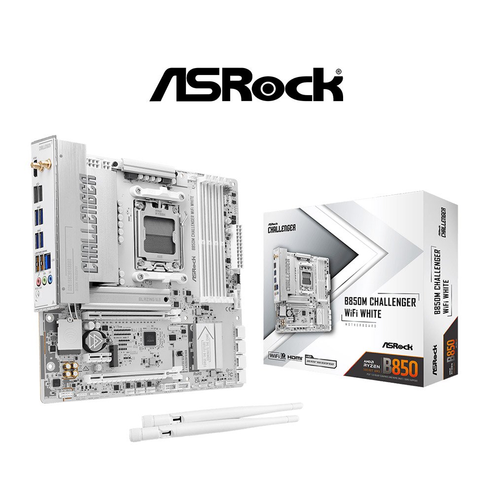 b850mchallengerWH 1 ASRock B850M Challenger WiFi7 Motherboard White AM5 MATX - Image 1